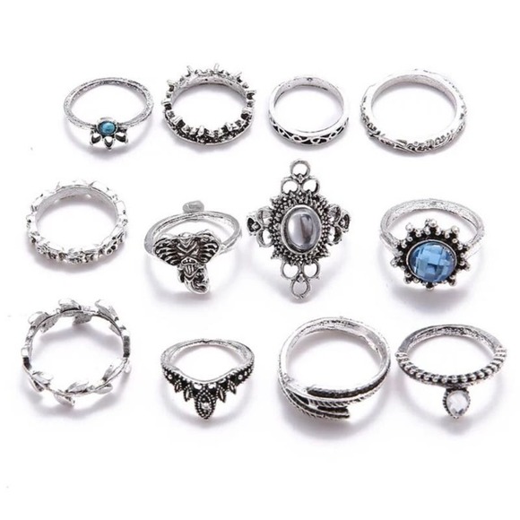12 Piece Tribal Elephant Midi Ring Set - Picture 3 of 7